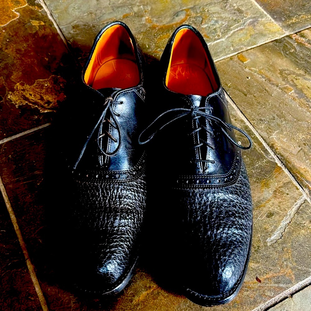 Allen Edmond Shelton Black Shark Skin Calfskin Oxfords Size 10D